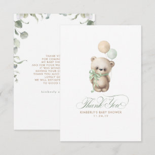 Teddy Bear Sage Greenery Baby Shower Thank You Card