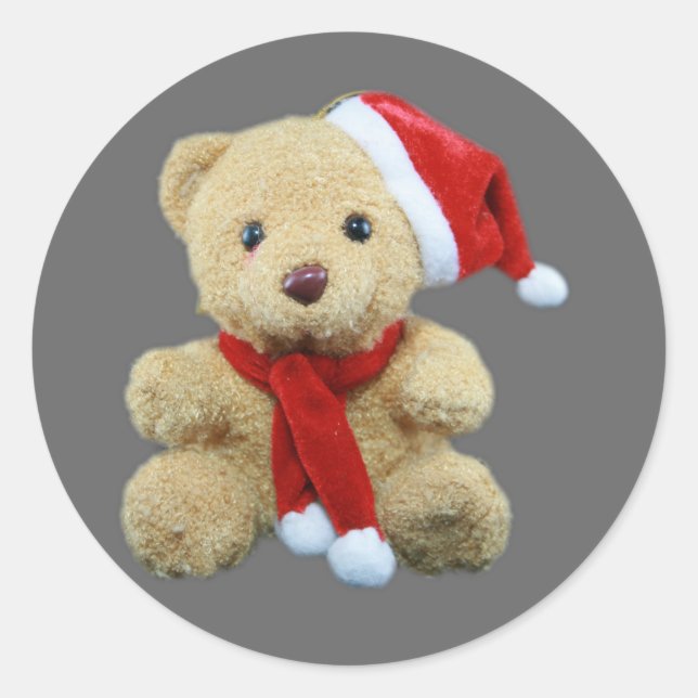 Teddy Bear Santa Classic Round Sticker (Front)