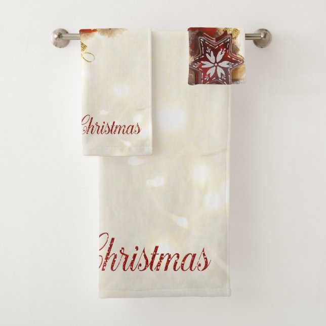 Teddy Bear,Santa Hat,Christmas Ornament Bath Towel Set (Insitu)