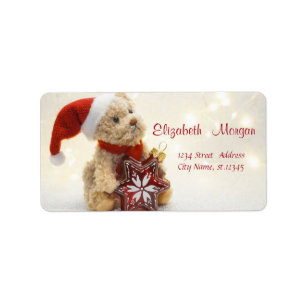 Teddy Bear,Santa Hat,Christmas Ornament Label