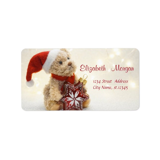 Teddy Bear,Santa Hat,Christmas Ornament Label (Front)