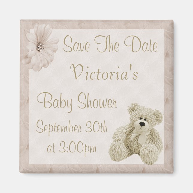 Teddy Bear Save the Date Neutral Baby Shower Magnet (Front)