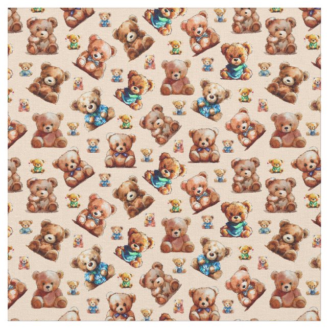 Teddy Bear Seamless Pattern for Kids Fabric (Close Up)