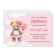 Teddy Bear Second Birthday Invitation