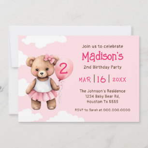 Teddy Bear Second Birthday Invitation