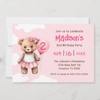 Teddy Bear Second Birthday Invitation