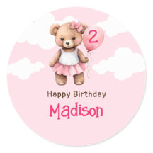 Teddy Bear Second Birthday Round Stickers