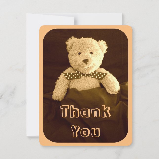 Teddy Bear Sepia Tone Baby Shower Thank You Card (Front)