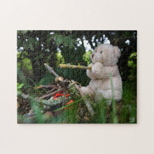 Teddy bear sitting by a campfire jigsaw puzzle