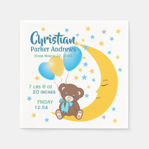 Teddy Bear Sitting on the Moon Baby Birth Stats Napkin