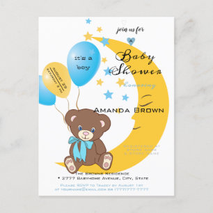 Teddy Bear Sitting on the Moon Baby Boy Shower Invitation Postcard