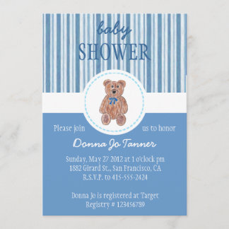 Teddy Bear Sketch Baby Shower Invitation - Blue