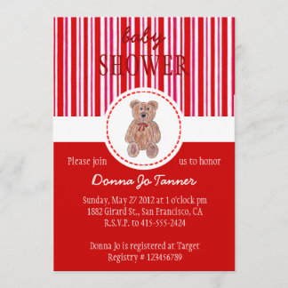 Teddy Bear Sketch Baby Shower Invitation - Red