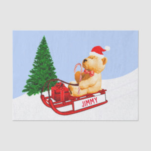 Teddy Bear Sled Present Christmas Gift Wrapping Tissue Paper