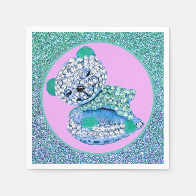 Teddy bear sleeping beauty diamond cute pink blue  napkin (Front)