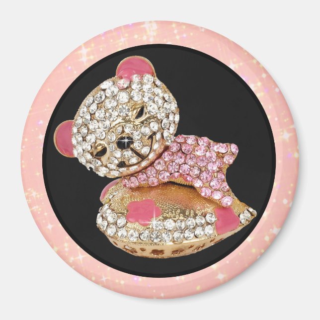 Teddy bear sleeping beauty sparkly diamond cute magnet (Front)