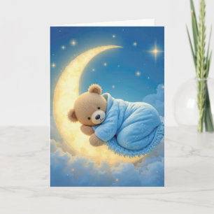 Teddy Bear Sleeping On a Crescent Moon Card