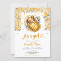 Teddy bear sleeping yellow flower girl baby shower