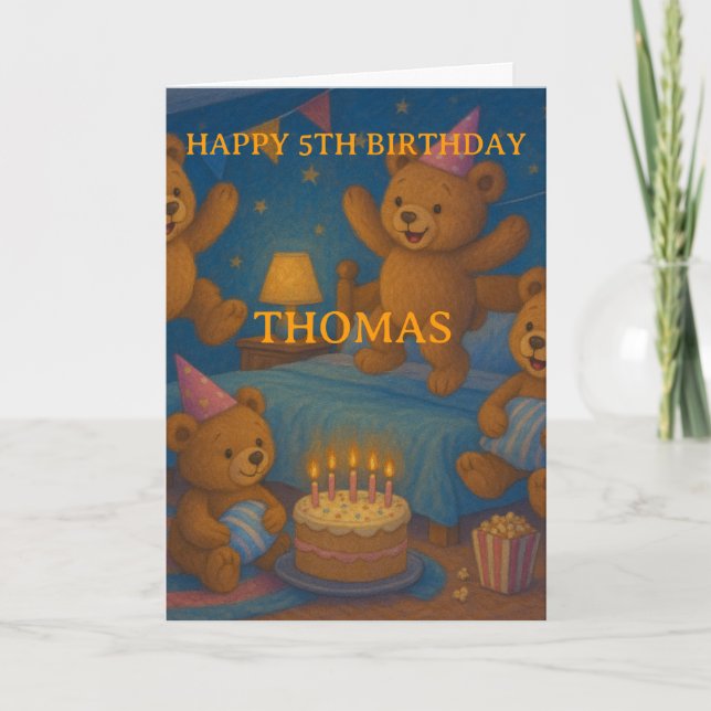 Teddy Bear Slumber Party Custom Birthday Card (Front)