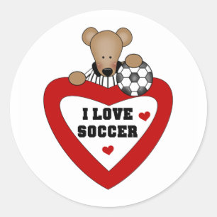 Teddy Bear Soccer Heart Classic Round Sticker