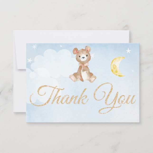 Teddy Bear Soft Watercolor Blue Thank You Card (Front)