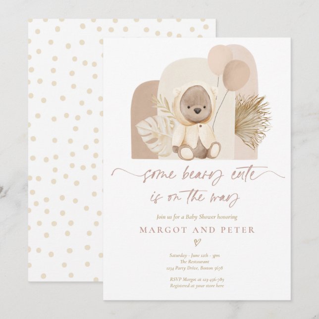 Teddy Bear Some Beary Cute Boho Baby Shower Invitation (Front/Back)