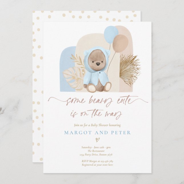 Teddy Bear Some Beary Cute Boho Baby Shower Invitation (Front/Back)