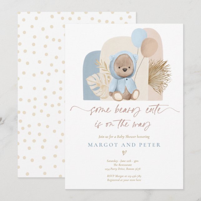 Teddy Bear Some Beary Cute Boho Baby Shower  Invitation (Front/Back)