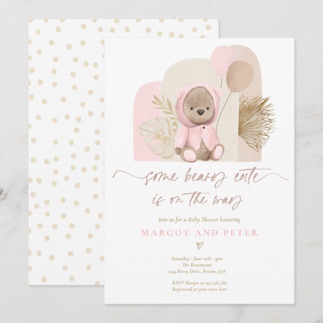 Teddy Bear Some Beary Cute Boho Baby Shower Invitation (Front/Back)