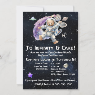 Teddy Bear Space-Themed Kid's Birthday Invitation