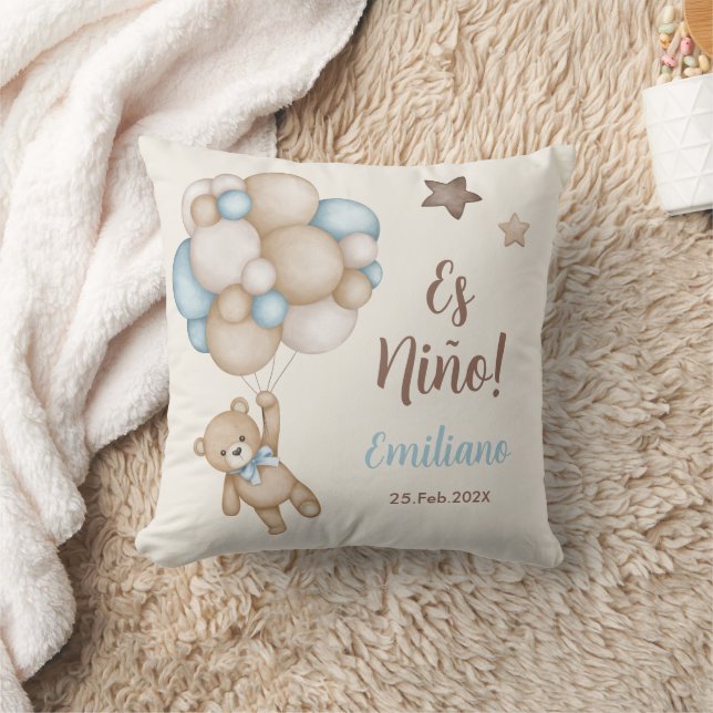 Teddy Bear Spanish Baby Shower boy Cushion (Blanket)