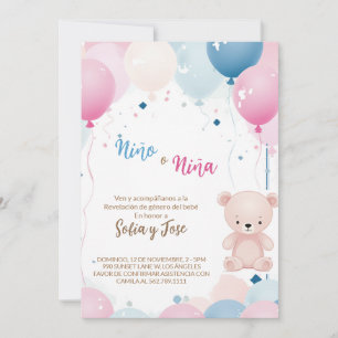 Teddy Bear Spanish Gender Reveal He or She  Invitation