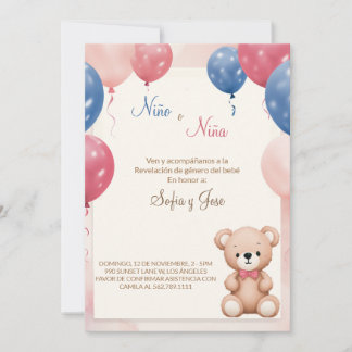 Teddy Bear Spanish Gender Reveal Invitation