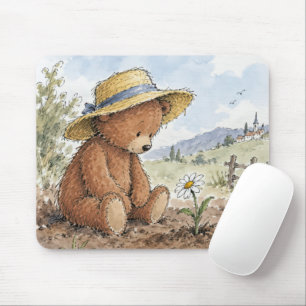 Teddy Bear Staring at a Growing Daisy Mouse Mat