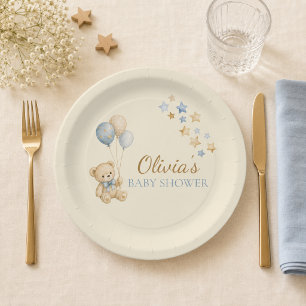 Teddy Bear Stars Baby Shower Paper Plates