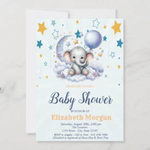 Teddy Bear, Stars Cloud Moon Balloon Baby Shower Invitation