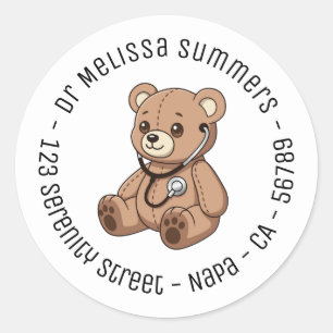 Teddy Bear Stethoscope Paediatrician Round Text Classic Round Sticker