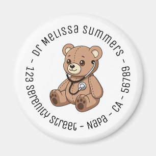 Teddy Bear Stethoscope Paediatrician Round Text Magnet