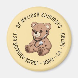 Teddy Bear Stethoscope Paediatrician Round Yellow Magnet