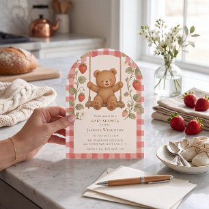 Teddy Bear Strawberry Picnic Baby Shower Invitation