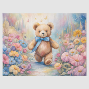 Teddy bear strolling In a Pastel Garden Tissue Paper