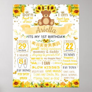 Teddy Bear Sun Flower Birthday Party sign board