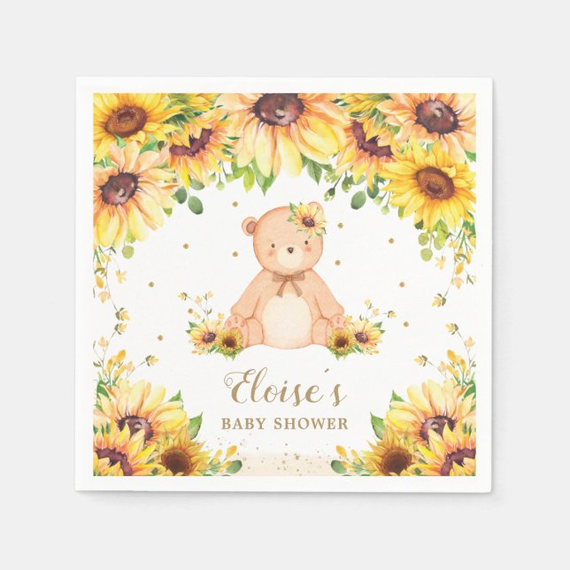 Teddy Bear Sunflower Baby Shower Birthday Party  Napkin (Front)