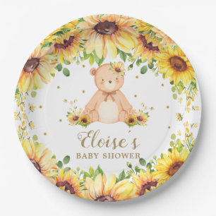 Teddy Bear Sunflower Baby Shower Birthday Party Paper Plate