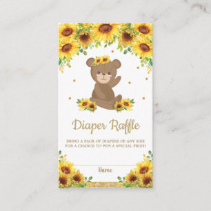 Teddy Bear Sunflower Baby Shower Diaper Raffle Enclosure Card