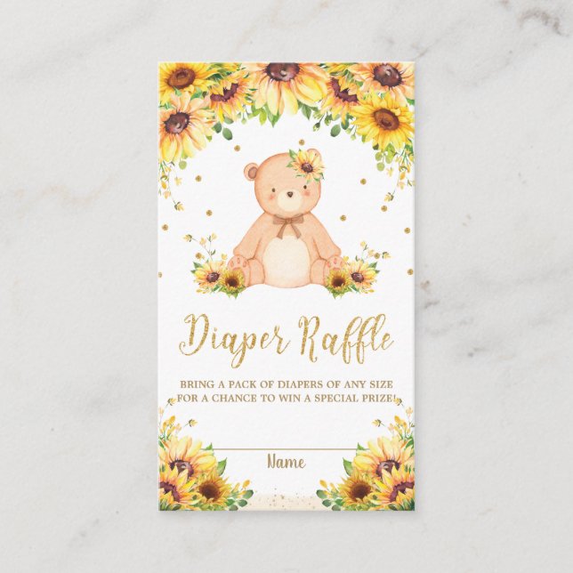 Teddy Bear Sunflower Baby Shower Diaper Raffle  Enclosure Card (Front)