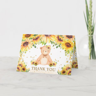 Teddy Bear Sunflower Floral Baby Shower Birthday Thank You Card