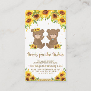 Teddy Bear Sunflower Twins Boy Girl Bring a Book Enclosure Card