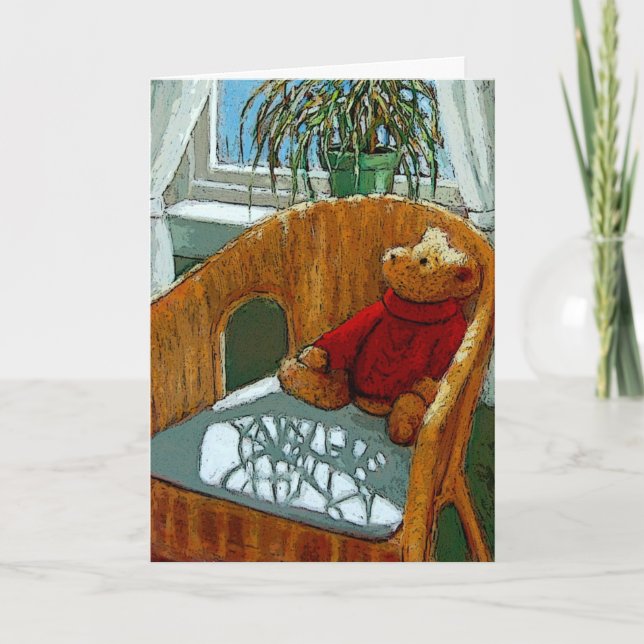 Teddy Bear: Sunny Window: Art: New Baby Card (Front)