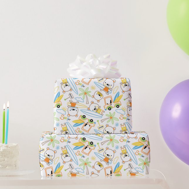 Teddy Bear Surfers  Wrapping Paper (Party Gifts)
